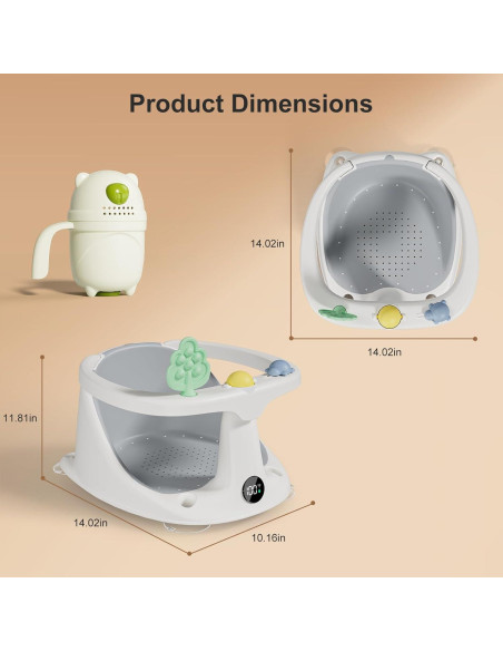Asiento de Baño para Bebés DZMDIP Gris con Termómetro