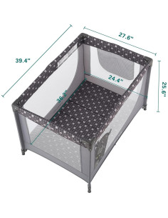 Cuna portátil Pamo Babe gris con colchón y bolsa de transporte 2