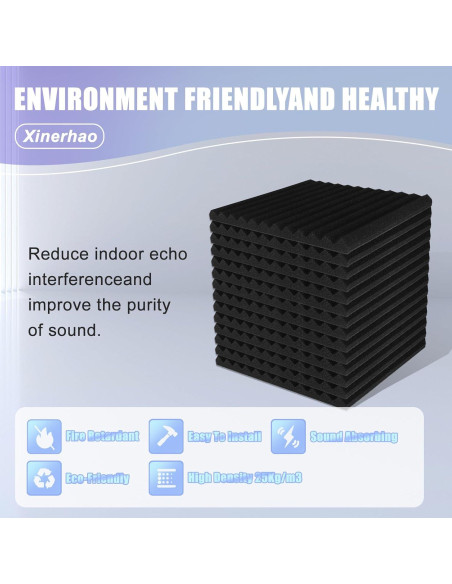 54 Paneles de Espuma Acústica Xinerhao 30.48x30.48 cm Negro