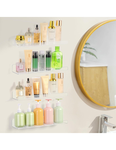 Estantes flotantes de acrílico Mecnmsa - Paquete de 4, 38x11 cm