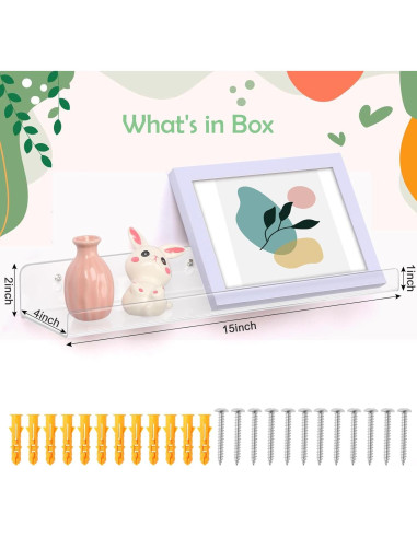 Estantes flotantes de acrílico Mecnmsa - Paquete de 4, 38x11 cm