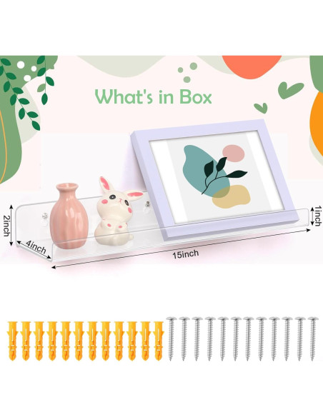 Estantes flotantes de acrílico Mecnmsa - Paquete de 4, 38x11 cm