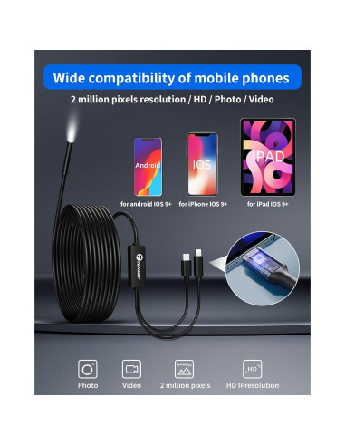 Cámara Borescope T TAKMLY 5.5mm HD con Luz y Cable 5m