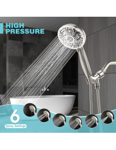 Cabezal de Ducha JDO Alta Presión 6 Modos Níquel Cepillado 2