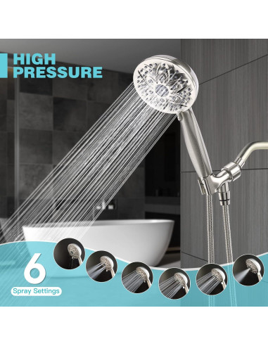 Cabezal de Ducha JDO Alta Presión 6 Modos Níquel Cepillado