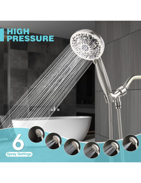 Cabezal de Ducha JDO Alta Presión 6 Modos Níquel Cepillado