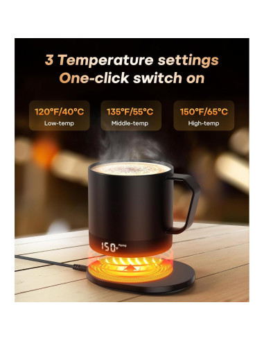 Taza de café autocalentable Buuo 14 oz con control de temperatura