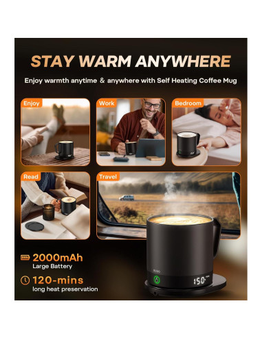 Taza de café autocalentable Buuo 14 oz con control de temperatura