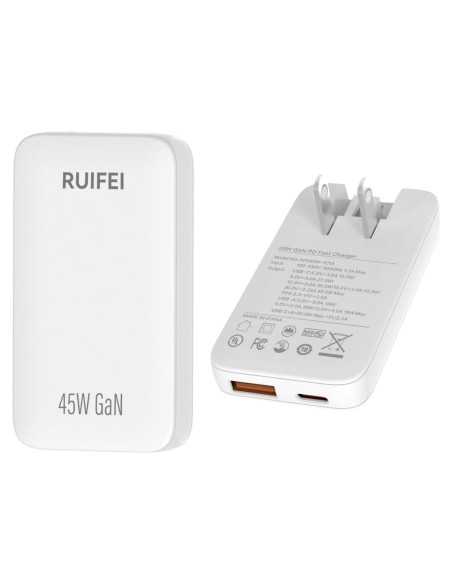 Cargador USB C 45W RUIFEI Doble Puerto Pared Blanco