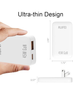 Cargador USB C 45W RUIFEI Doble Puerto Pared Blanco 2