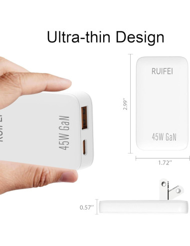 Cargador USB C 45W RUIFEI Doble Puerto Pared Blanco