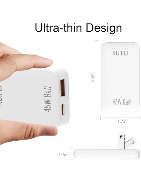 Cargador USB C 45W RUIFEI Doble Puerto Pared Blanco