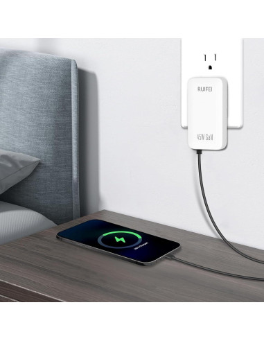 Cargador USB C 45W RUIFEI Doble Puerto Pared Blanco