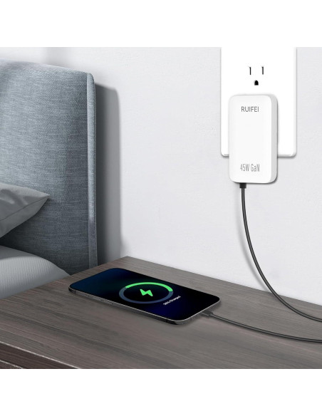 Cargador USB C 45W RUIFEI Doble Puerto Pared Blanco