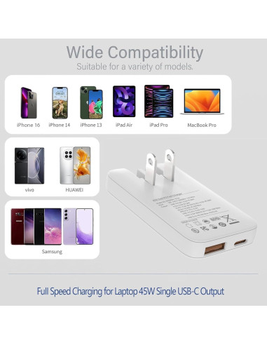 Cargador USB C 45W RUIFEI Doble Puerto Pared Blanco