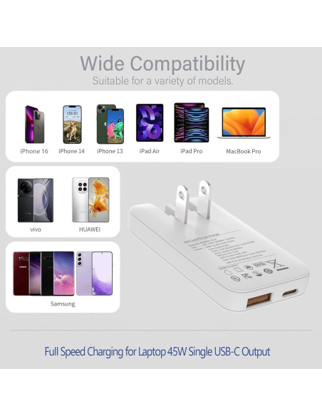 Cargador USB C 45W RUIFEI Doble Puerto Pared Blanco