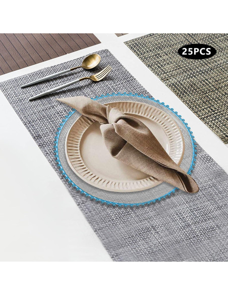 25 Platos Cargadores DYRABREST 32cm Redondos Transparentes Azul