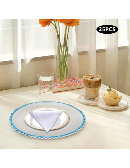 25 Platos Cargadores DYRABREST 32cm Redondos Transparentes Azul