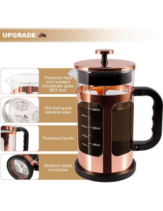 Cafetera Prensa Francesa RealPero 1000ml Oro Rosa Sin BPA 2