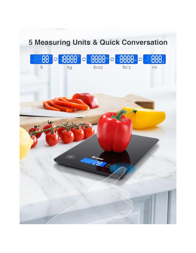 Escala de Cocina Digital Drcowu 15kg con Pantalla LCD Negra
