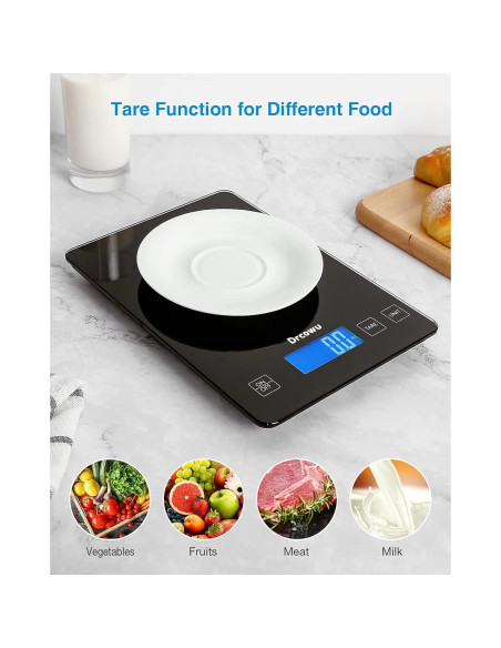 Escala de Cocina Digital Drcowu 15kg con Pantalla LCD Negra