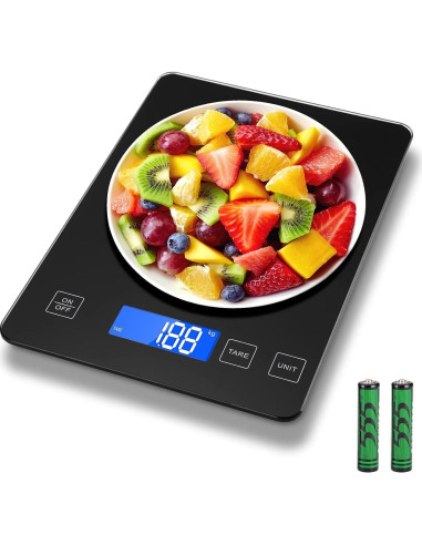 Escala de Cocina Digital Drcowu 15kg con Pantalla LCD Negra