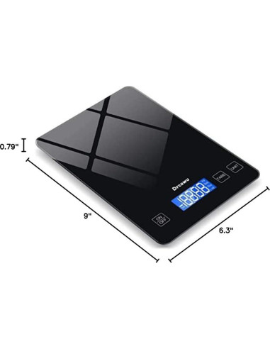 Escala de Cocina Digital Drcowu 15kg con Pantalla LCD Negra