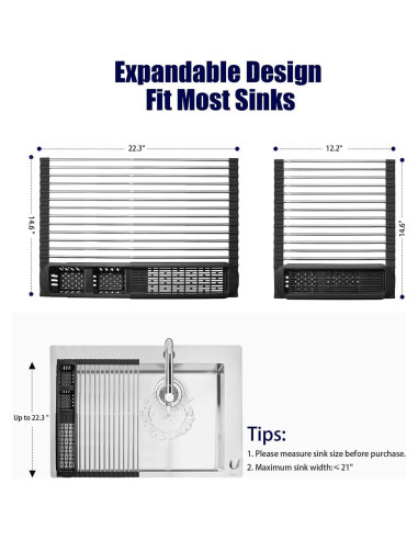Escurridor de Platos Expandible CLNGAI Negro con Soporte