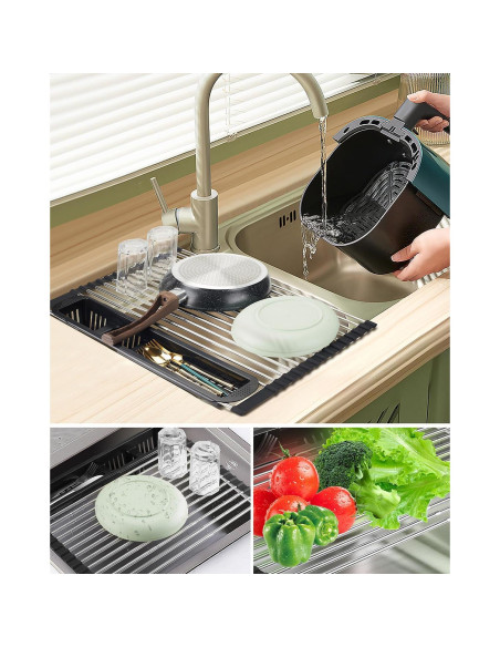 Escurridor de Platos Expandible CLNGAI Negro con Soporte