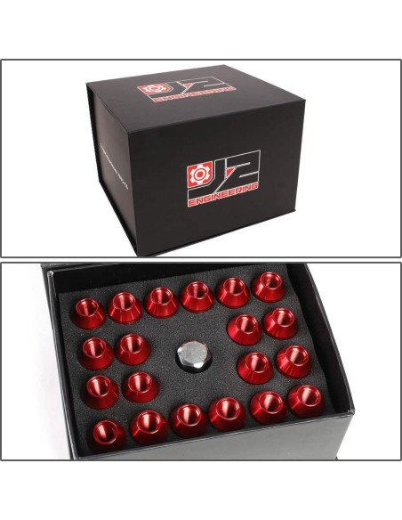 Tuercas de Llantas J2 Engineering M12x1.25 20Pcs 50mm Rojo