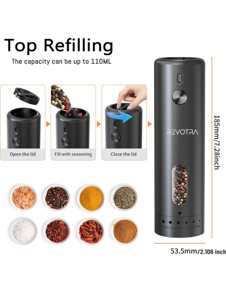 Juego de Molinillos Eléctricos de Sal y Pimienta REVOTRA 110ml