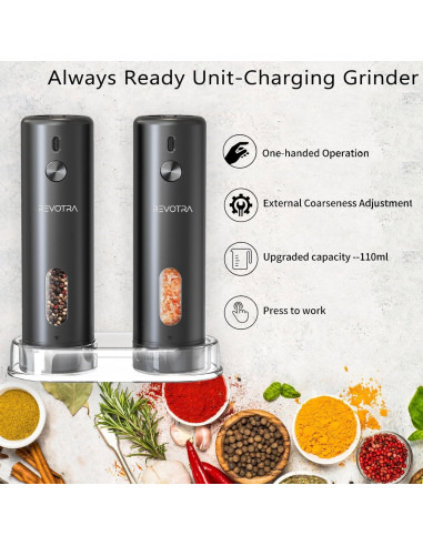 Juego de Molinillos Eléctricos de Sal y Pimienta REVOTRA 110ml