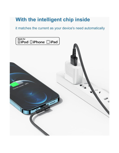 3Pack Cable Lightning Jeenek 1.83m Carga Rápida MFi iPhone