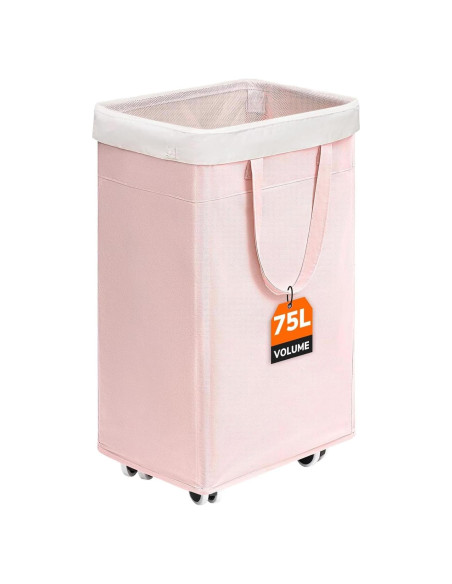 Cesta de Ropa Plegable CHICVITA Rosa 75L con Ruedas
