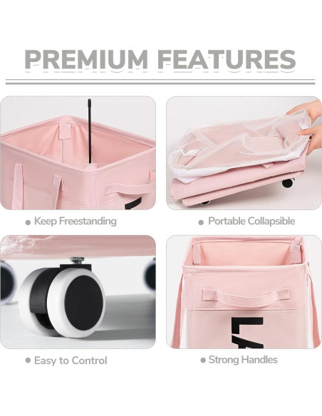 Cesta de Ropa Plegable CHICVITA Rosa 75L con Ruedas