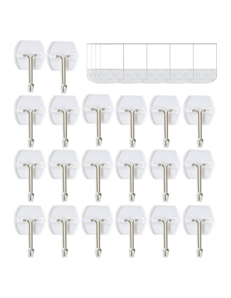 20 Ganchos Transparentes CARAINBO + 25 Tiras Adhesivas