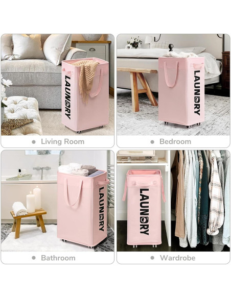 Cesta de Ropa Plegable CHICVITA Rosa 75L con Ruedas