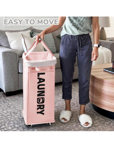 Cesta de Ropa Plegable CHICVITA Rosa 75L con Ruedas