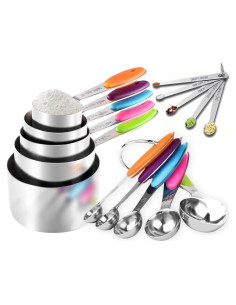 Juego de Tazas y Cucharas Medidoras YUNNKEEY 15 Piezas Acero Inoxidable