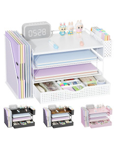 Organizador de Escritorio de Madera Gianotter Blanco 4 Niveles