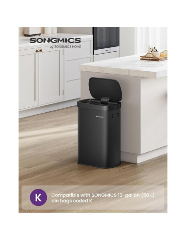 Papelera Automática SONGMICS 50L con Sensor de Movimiento, Acero Inoxidable, Negro
