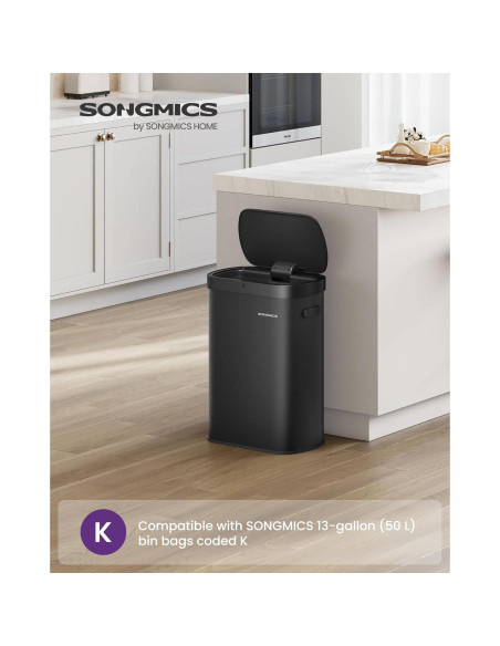 Papelera Automática SONGMICS 50L con Sensor de Movimiento, Acero Inoxidable, Negro