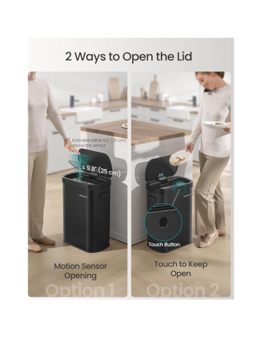 Papelera Automática SONGMICS 50L con Sensor de Movimiento, Acero Inoxidable, Negro
