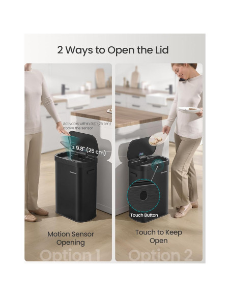 Papelera Automática SONGMICS 50L con Sensor de Movimiento, Acero Inoxidable, Negro