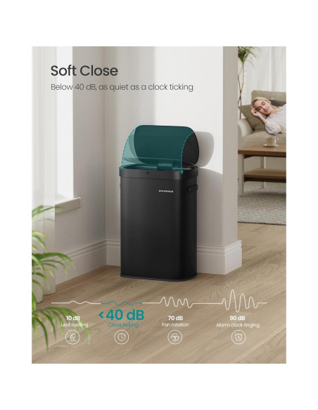 Papelera Automática SONGMICS 50L con Sensor de Movimiento, Acero Inoxidable, Negro