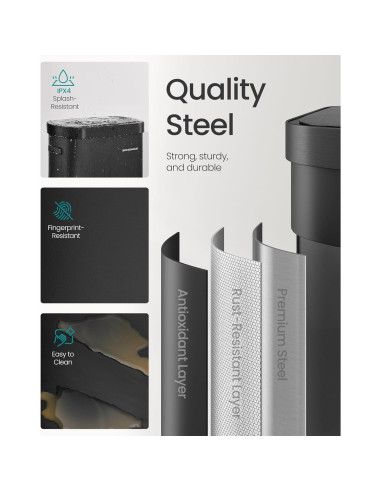 Papelera Automática SONGMICS 50L con Sensor de Movimiento, Acero Inoxidable, Negro