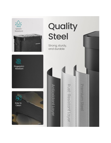 Papelera Automática SONGMICS 50L con Sensor de Movimiento, Acero Inoxidable, Negro