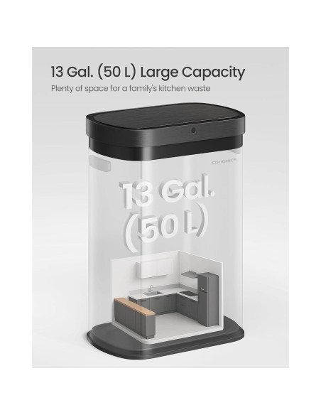 Papelera Automática SONGMICS 50L con Sensor de Movimiento, Acero Inoxidable, Negro