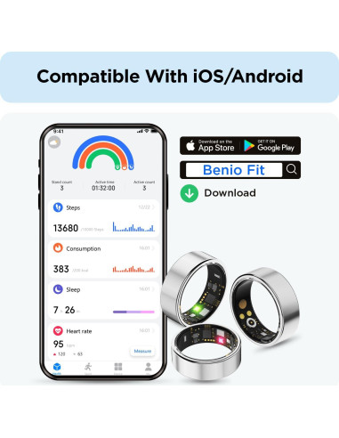Anillo Inteligente BENIO Gen 2 Plata 9 para Salud y Fitness