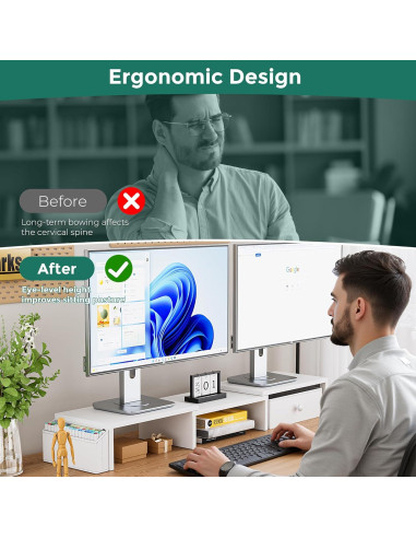 Soporte Doble Monitor VERSASKY Ajustable Ergonómico Blanco